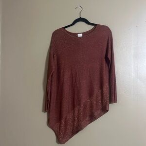 Chico’s Sweater Sz M Long Sleeves Metallic Asymmetrical Textured Lurex Shine